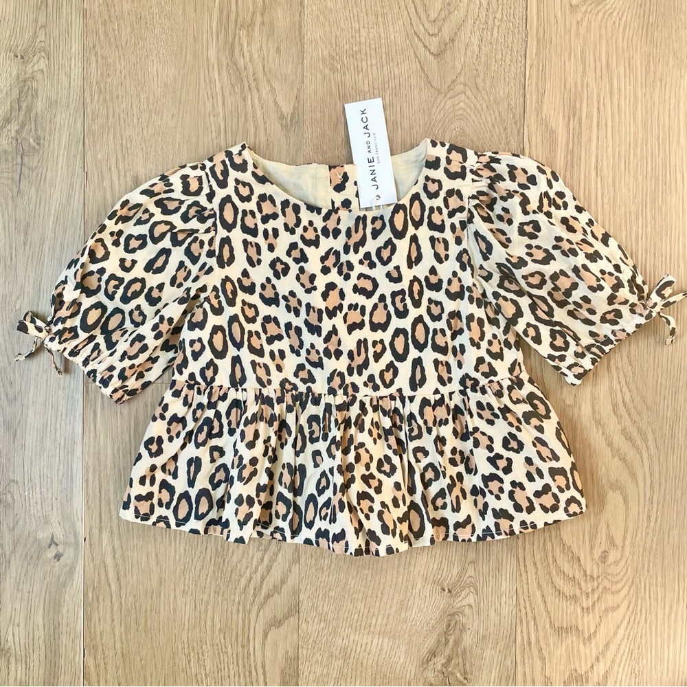 Janie and Jack Leopard Print Puff Sleeve Blouse